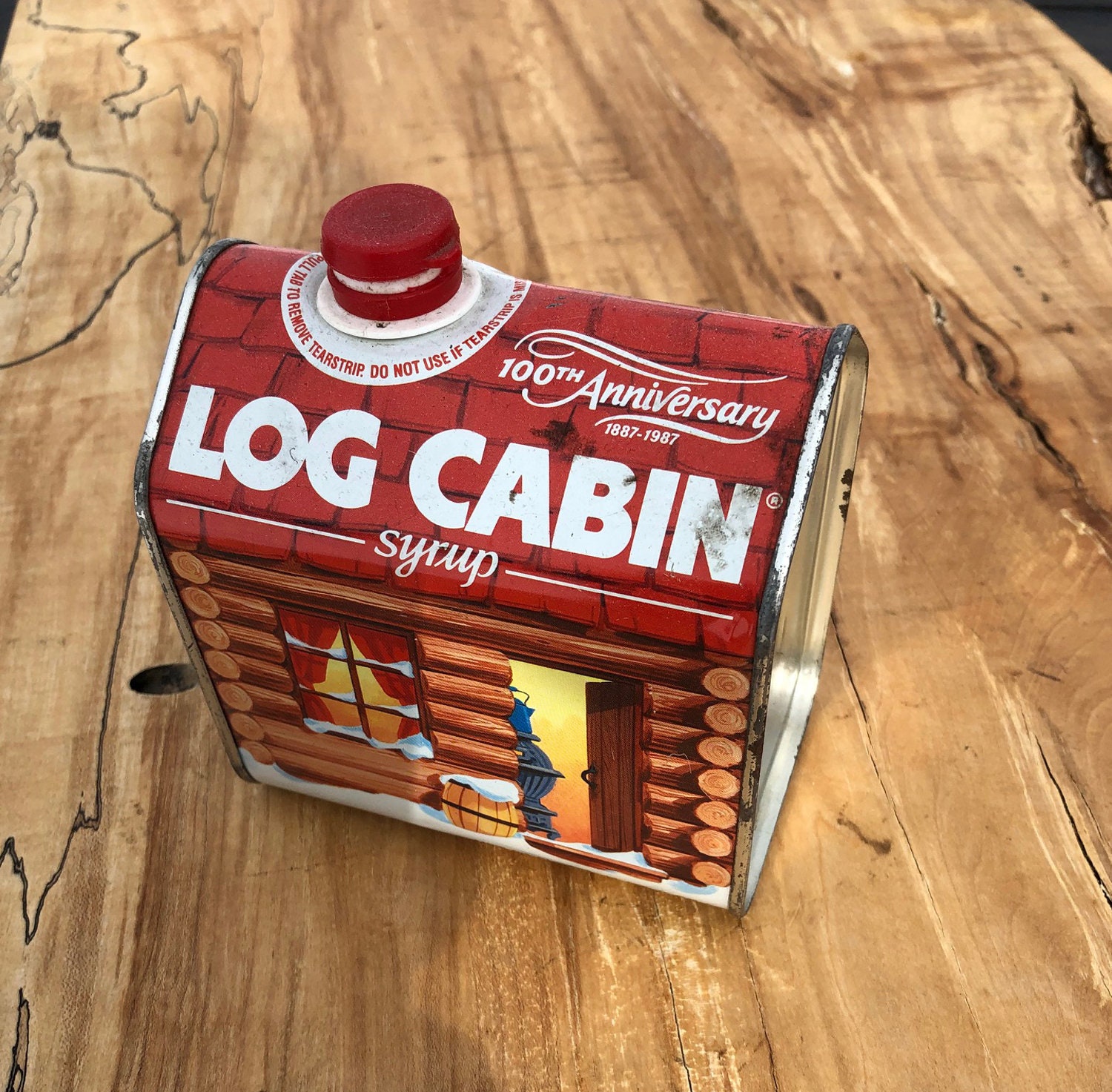 Vintage Fine Anniversary LOG CABIN Maple Syrup Tin Can Very Etsy