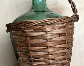 Antique Rare x-Large Hand Blown Green Glass Demijohn or Carboy Signed VIRESA on The Spout