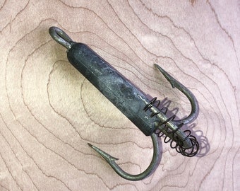 Antique rare treble Fishing Lead Weight All Handmade 3 Prong Large Size very heavy duty for that Large Fish