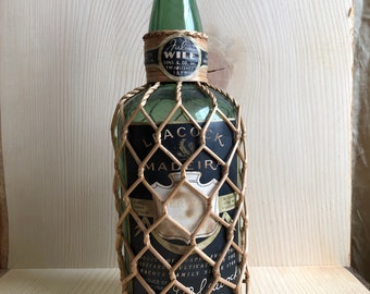 Antique Very Rare Wicker Honey Comb Design Wine Liquor Demijohn Bottle Dark Green Glass Leacock Madeira Wine Portugal Established 1760