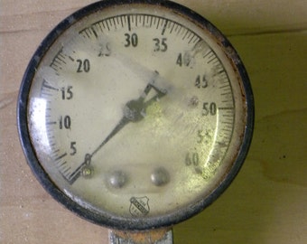 Vintage Rare Old Style Black GLASS LENS Pressure Gauge Industrial Steam Punk, Made Well All Original As Found