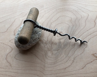 Antique Rare Wooden Handle, Twisted Steel Wire Worm Cork Screw Bottle Opener No Rust Ready to Use