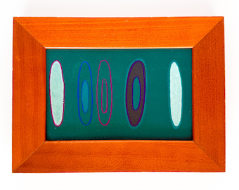 Original Bauhaus Color Painting in Vintage Cognac Wood Frame