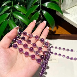 0.31 Inch 8mm Brazilian Amethyst Bubble Bracelet, Natural Grade A with Inclusions, Purple Prosperity Crystal Bracelet, Premium Gift Bracelet