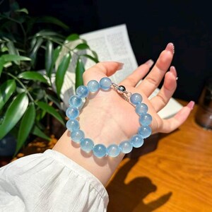 0.39 Inch 10mm Glacier Aquamarine Bracelet, Ocean Bubble Ice Blue Beads, Summer Daily Wear Bracelet, Premium Healing Crystal Gift