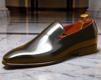 Christian Louboutin Handmade Men's Loafers Leather Dress Shoes With Red Sole