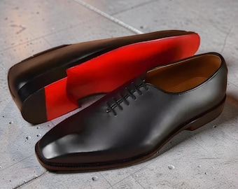 Christian Louboutin Handmade Leather oxfords formal black office shoes, red bottom shoes for men
