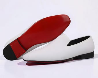 Handmade Plain White Velvet Loafers Fashion Prom And wedding Men Shoes With Red Bottom