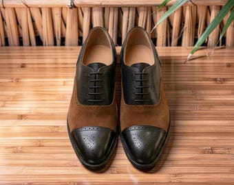 Handmade Leather Two Tone Suede Oxford Dress Shoes Casual Party Shoes For Men's