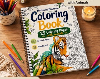 25 Animal Coloring Pages PDF, Printable Coloring Book for Kids Adults, Wild Animals Prints, Safari Forest Coloring Sheets, Instant Download