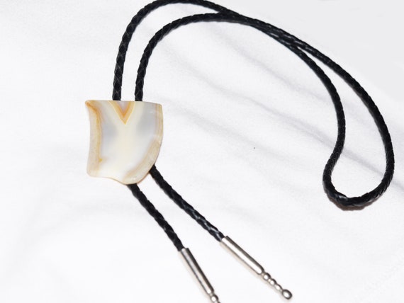 Vintage Braided Leather and Stone Bolo Tie - image 1