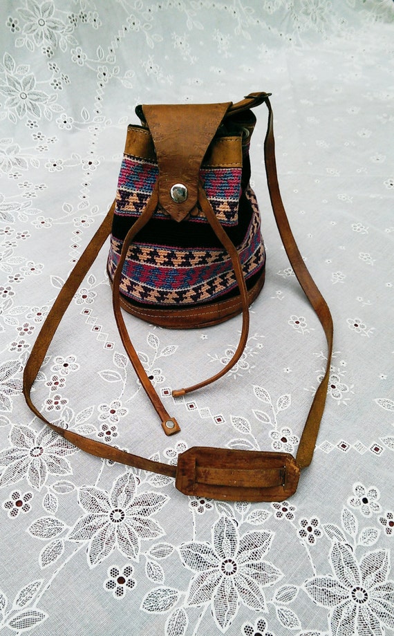 Vintage Small Southwest Leather Trim Handbag - image 1