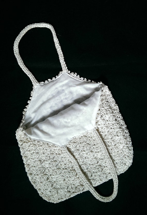 Vintage 90's Crochet Paper & Silver Metallic Tote… - image 3