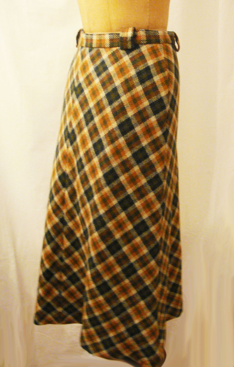 SALE Vintage 70's Midi Plaid Skirt Small | Etsy