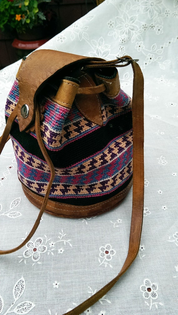 Vintage Small Southwest Leather Trim Handbag - image 2