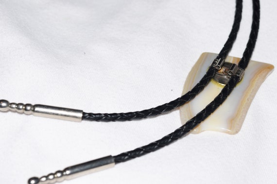 Vintage Braided Leather and Stone Bolo Tie - image 4
