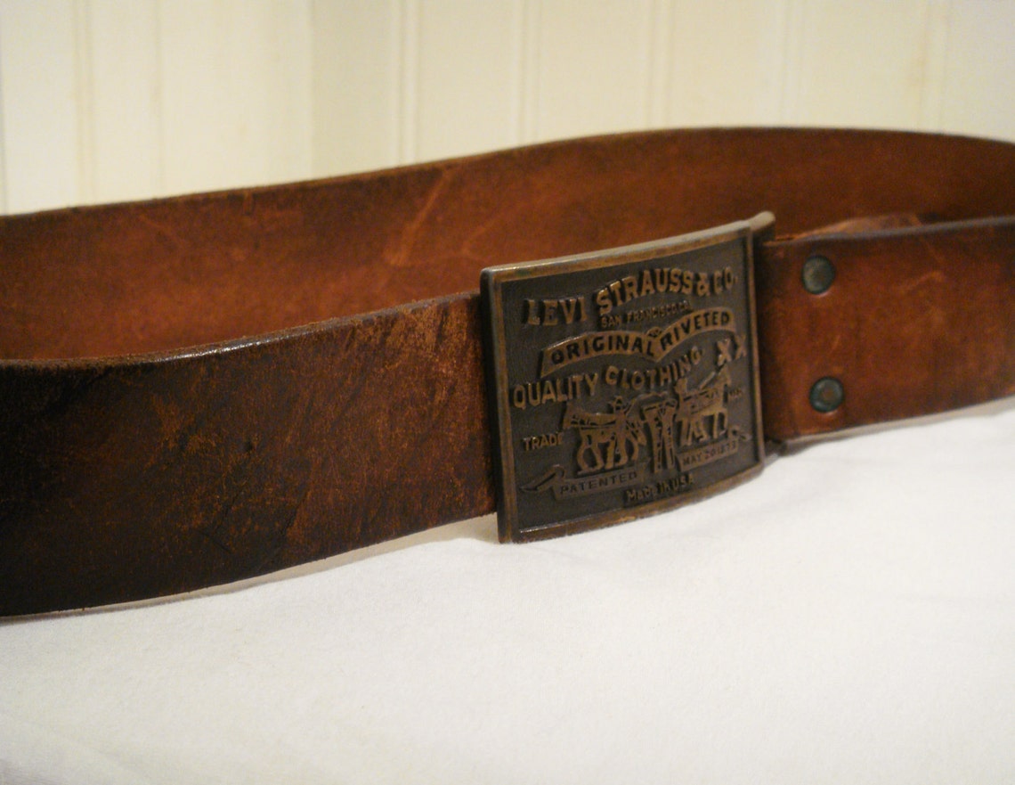 Rare Levi Strauss Brass Buckle Belt Etsy