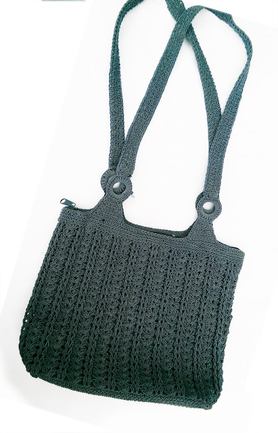 Vintage 80's Crochet Double Strap Zip Top Handbag