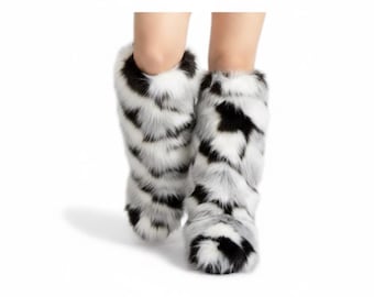 Botas altas de piel sintética para mujer, zapatos de invierno suaves y cálidos sin cordones.