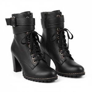 Women Round Toe Platform Ankle Boots High Heel Lace Up Plus Size Fashion Booties