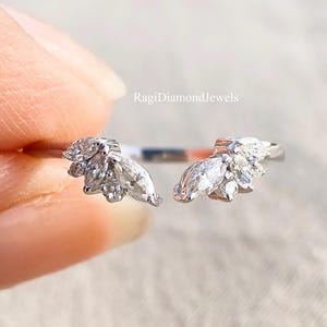 Marquise Schnitt offene Manschette Ehering Frauen, Lab gewachsen Diamant offene Lücke Stapeln Ring