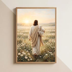 Jesus und das Lamm, Gemälde vom Guten Hirten, „Ich trage dich nach Hause“, Jesus verlässt die 99, Christliches Weihnachten.