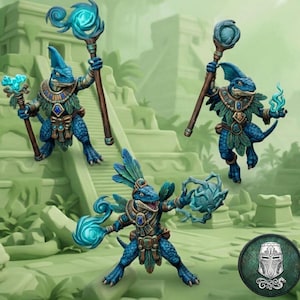 Lizardmen Gecko Shamans (3 Models) – Tribal Spellcasters Pack | 28mm 32mm Fantasy Miniature