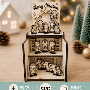 Julens julkrubba SVG | mini julkrubba med laserskärning | träkrubbaset | god juldekoration | SVG DXF