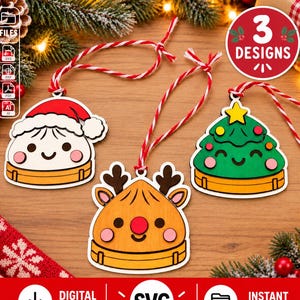 Decorazione natalizia a forma di raviolo morbido in formato SVG | 3 modelli morbidi | Babbo Natale, renne, albero di Natale | File per taglio laser a forma di raviolo | DXFPDF