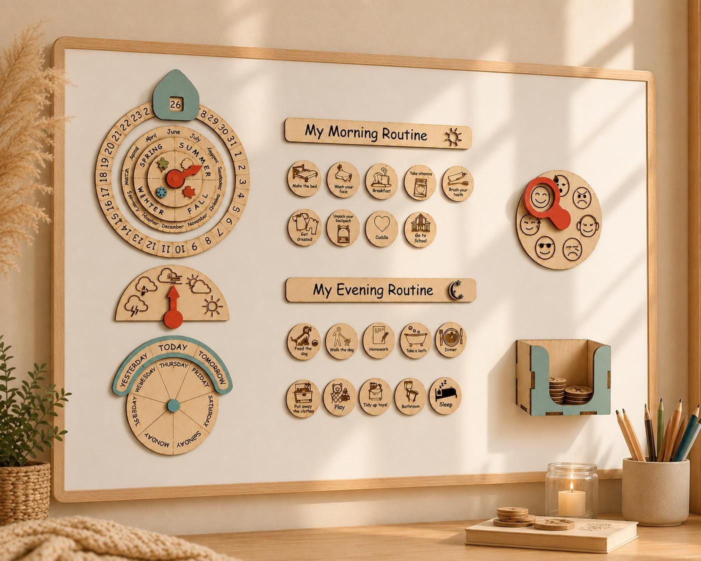 Token System On Routine Montessori Routine Board SVG Bundle | Daily Calendar Emotions Weather ...