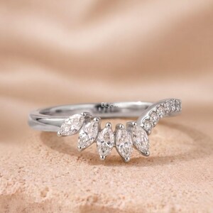 Bague de mariage diadème, bague chevron en diamant véritable cultivé en laboratoire, bague à empiler en or diadème vintage, bague de fiançailles, bague ronde marquise pour elle