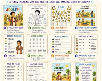 Joseph Bible Activity Pack for Kids | Printable Christian Worksheets | Sunday School & Homeschool Resource