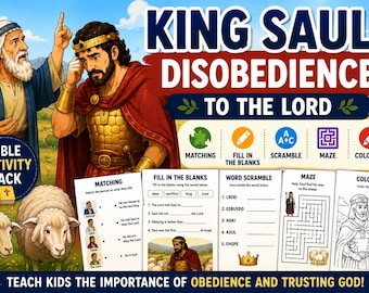 Attività bibliche sulla disobbedienza di Re Saul / Schede di lavoro cristiane stampabili