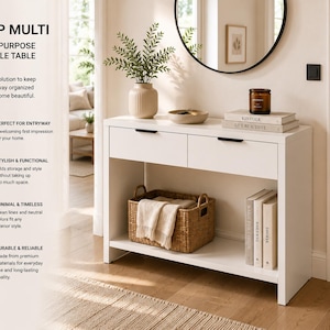 Step Multi Minimal Console Table with Drawers and Shelf | Modern Entryway Storage Table