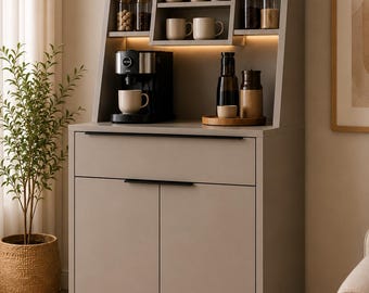 Cafe Mini-koffiestationkast | Moderne koffiebarkast met opbergruimte | Minimale koffiehoekorganizer | Bedieningspaneel met J-handgreep