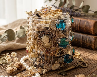 Vintage Gold Edelstein Perle Schmuck Mystery Box Kuratiertes Luxus Überraschungsgeschenk