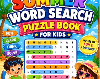Livre de recherche de mots d'été pour enfants | 12 thèmes, activité éducative (téléchargement PDF)