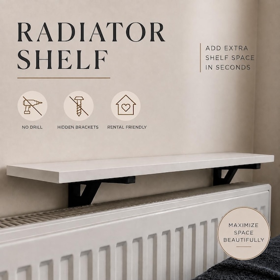 Radiator Shelf Bracket | No Drill Hidden Mount | Rental Friendly | ABS | Floating Support