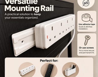 Versatile Mounting Rail | Removable Slide-On Holder | Adhesive or Screw Mount | Home Organisation