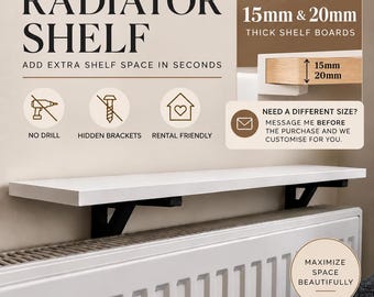 Radiator Shelf Bracket | No Drill Hidden Mount | Rental Friendly | ABS | Floating Support