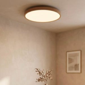 Modern Japandi LED Ceiling Light, Minimalist Oak Wood Flush Mount Lamp, Scandinavian Lighting Fixture for Bedroom Living Room, CCT