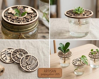 Laser Cut Propagation Lids – Wood Jar Toppers for Plant Cuttings (SVG Bundle)
