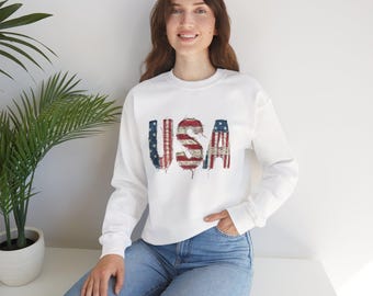 Distressed USA Flag Crewneck Sweatshirt | Patriotic Americana