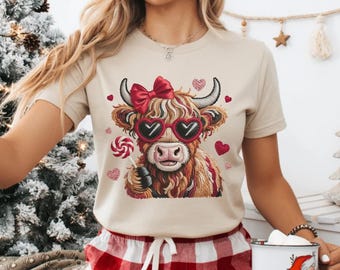 Faux Embroidery Highland Cow PNG – Heart Sunglasses Lollipop Heifer Clip Art (Digital Download)