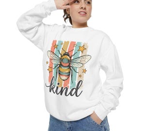 Bee Kind sweatshirt | Bee illustration, retro stripes, script text