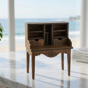 Miniature Wooden Desk Organizer – Laser Cut Dollhouse Writing Desk (Digital CNC File)