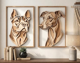 3D Layered Pitbull SVG – Geometric Dog Laser Cut Wall Art (Digital Download)
