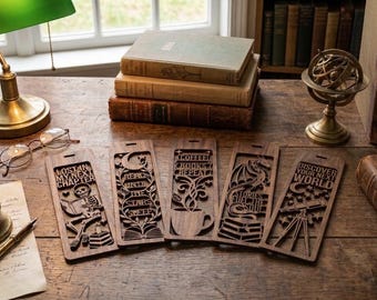 Wooden Bookmark SVG Bundle – Laser Cut Reading Quotes, Dragon, Owl, Skeleton Designs (Digital Download)