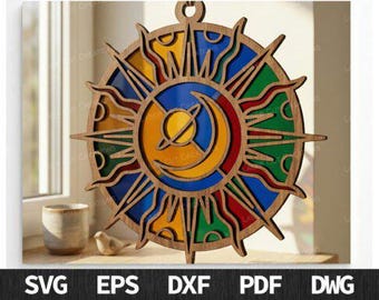 Celestial Suncatcher SVG Bundle – Faux Stained Glass Laser Cut Files (9 Designs)