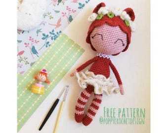 Flora Fox Amigurumi Crochet Doll Pattern – Flower Crown, Ruffled Skirt (PDF Download)